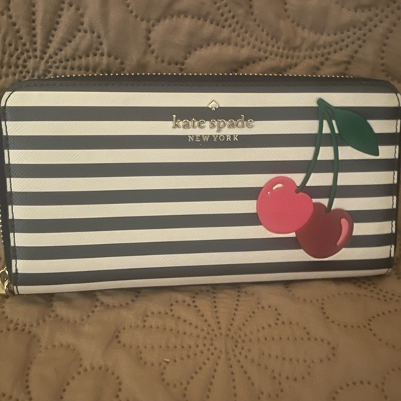 Kate Spade Striped Wallet with Cherry Design-NWOT - Picture 1 of 2